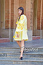 Жовте плаття вишиванка льон, коротке плаття вишите, лимонне плаття льон, жовта сукня вишиту, фото 8
