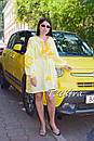 Жовте плаття вишиванка льон, коротке плаття вишите, лимонне плаття льон, жовта сукня вишиту, фото 9