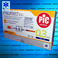 Шприцы инсулиновые INSUMED 0,3 мл, 1/2 ед., U-100 30G, длина иглы 8 мм, 30 шт. в упаковке