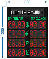 Електронне табло обміну валют (червоні модулі) — 4 валюти 800х1000 мм