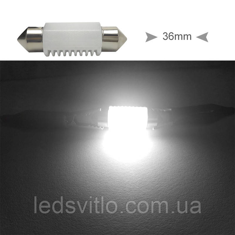 Автомобільна LED лампа C5W 36мм 12V 2smd 3030 Керамічна світлодіодна з драйвером, білий колір світла