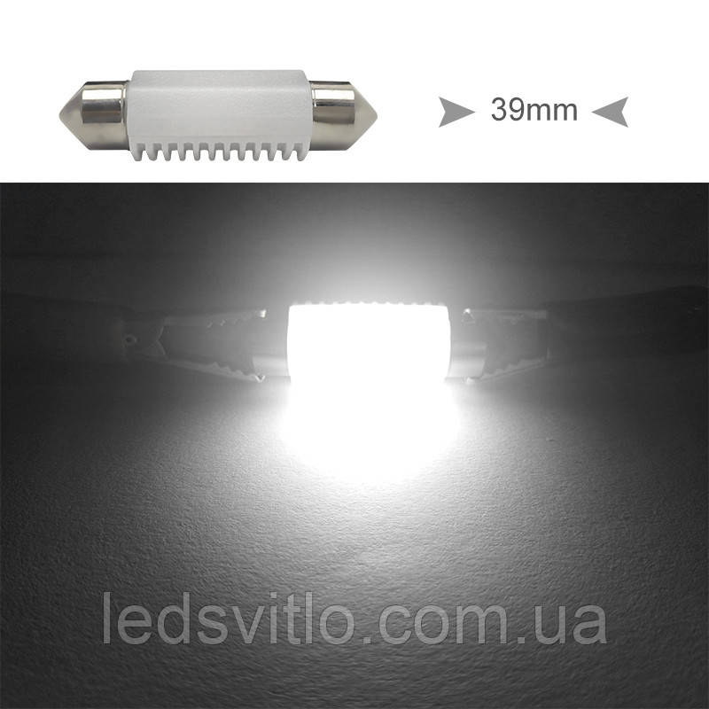 Автомобільна LED лампа C5W 39мм 12V 2smd 3030 Керамічна світлодіодна з драйвером, білий колір світла
