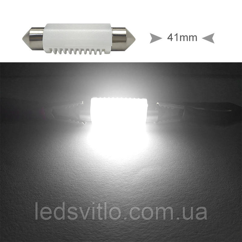 Автомобільна LED лампа C5W 41мм 12V 2smd 3030 Керамічна світлодіодна з драйвером, білий колір світла