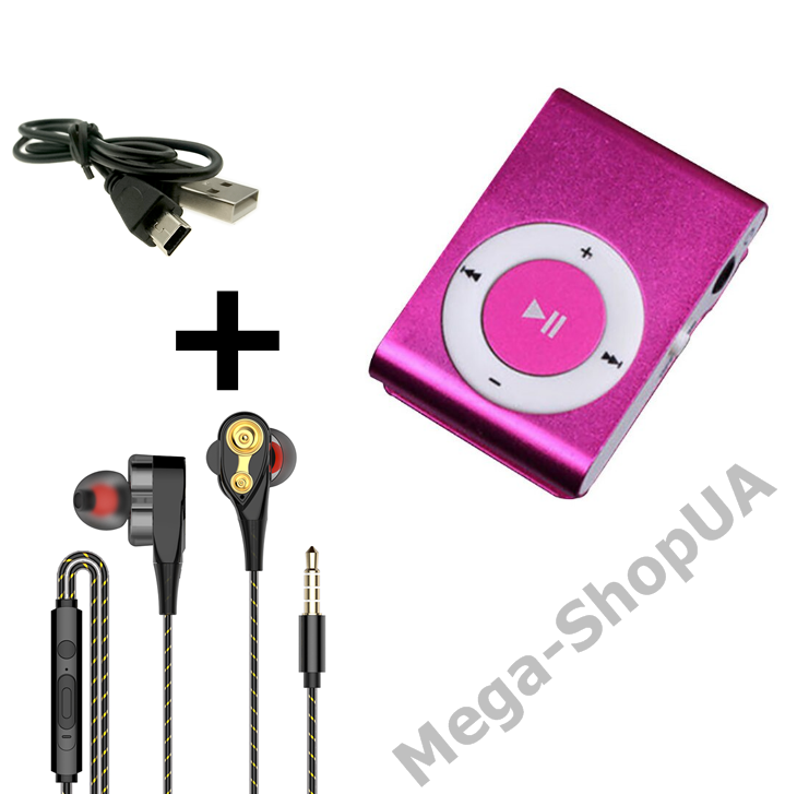 Міні MP3 плеєр алюмінієвий кліпса + вакуумні навушники + USB перехідник. Мп3 плеєр для спорту, бігу QW77XP