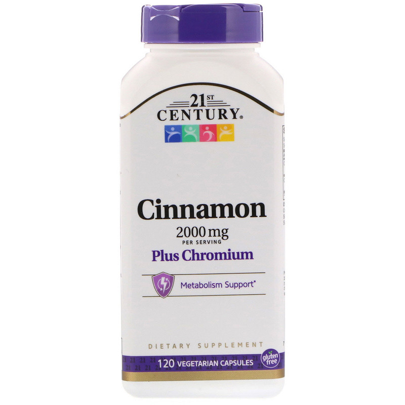 Кориця Cinnamon Plus Chromium 2000 мг 21st Century 120 капсул