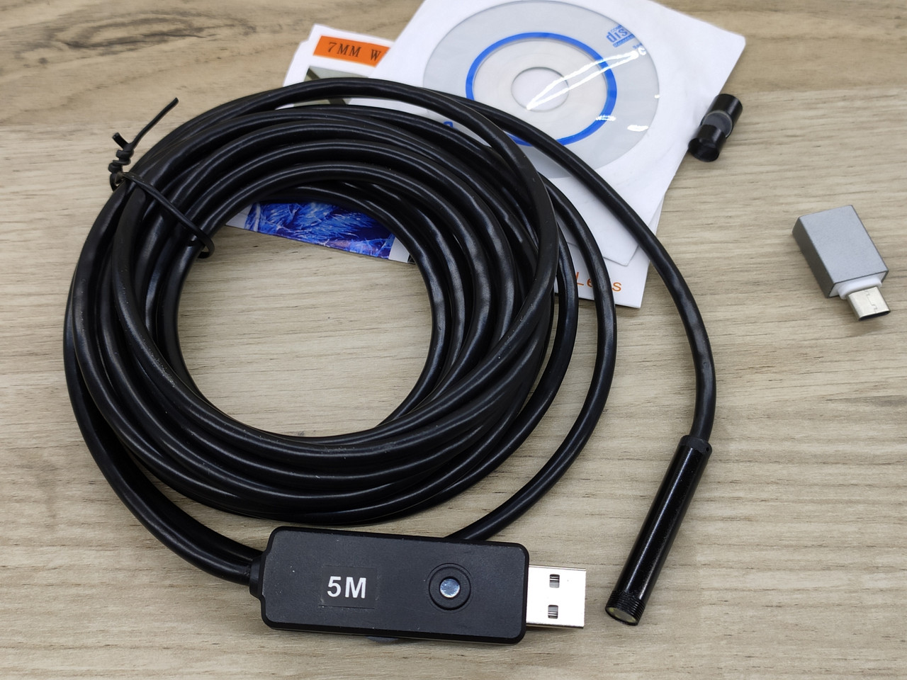 Ендоскоп, мінікамера 7 мм 5 метрів USB, Type C, microUSB, фото 1