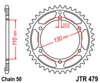 JTR479.47 задня Зірка 47 зуба KAWASAKI GPX, GPZ; MZ/MUZ 1000; SUZUKI GSX-R; YAMAHA FZ1, FZ6, FZS, MT-01, XJR
