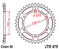 JTR479.47 задня Зірка 47 зуба KAWASAKI GPX, GPZ; MZ/MUZ 1000; SUZUKI GSX-R; YAMAHA FZ1, FZ6, FZS, MT-01, XJR, фото 1