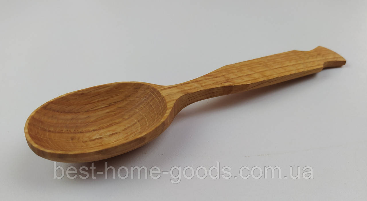 Дерев’яна кухонна ложка 20 см з дуба – кругла ложка столова, ручна робота, екологічна, фото 1