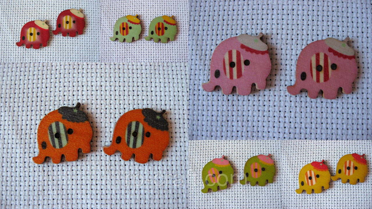 Гудзик дерев'яний, декоративний. Слоник, 21х30 мм, фото 1