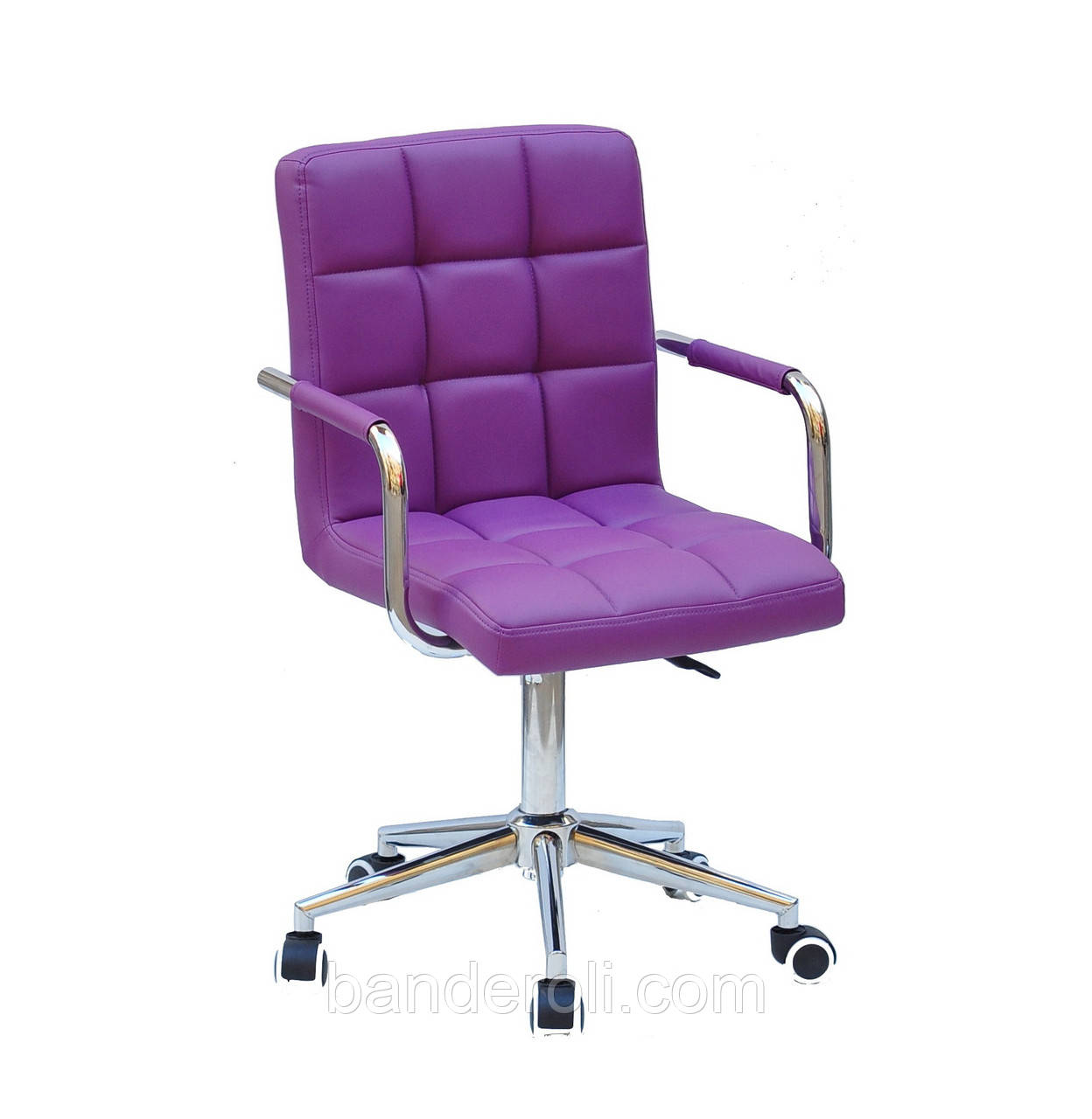 Крісло Augusto Arm Modern Office з підлокітниками, пурпур екокожа на хрестовині c колесами, фото 1