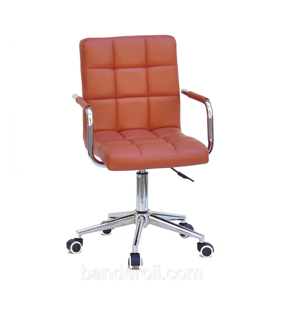 Крісло Augusto Arm Modern Office з підлокітниками, коричневий екокожа на хрестовині c колесами, фото 1