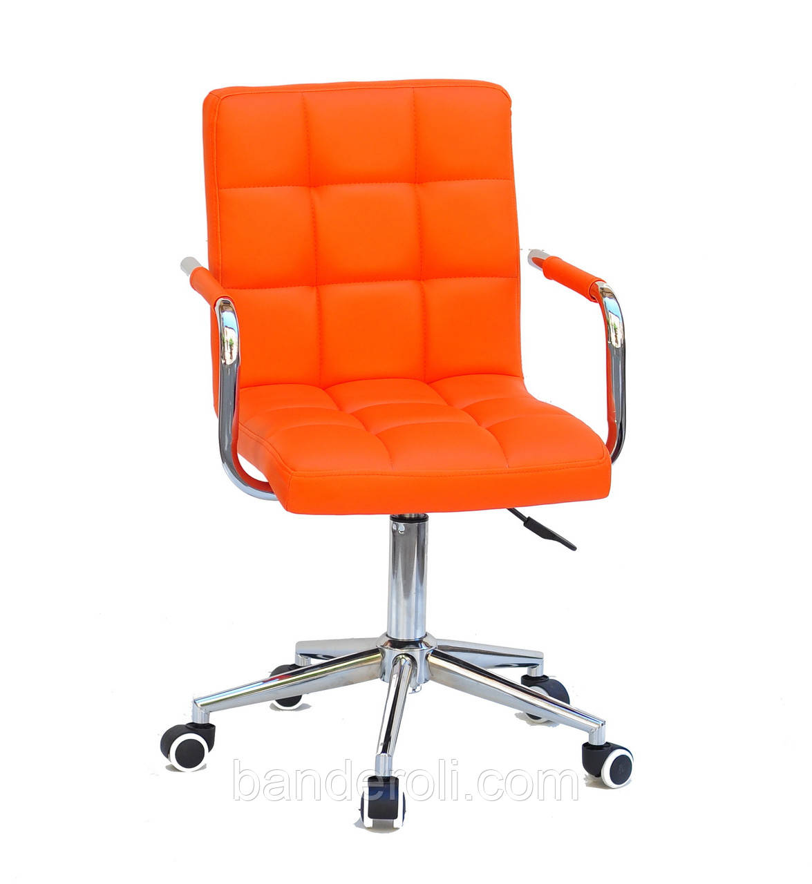 Крісло Augusto Arm Modern Office з підлокітниками, помаранчевий екокожа на хрестовині c колесами, фото 1