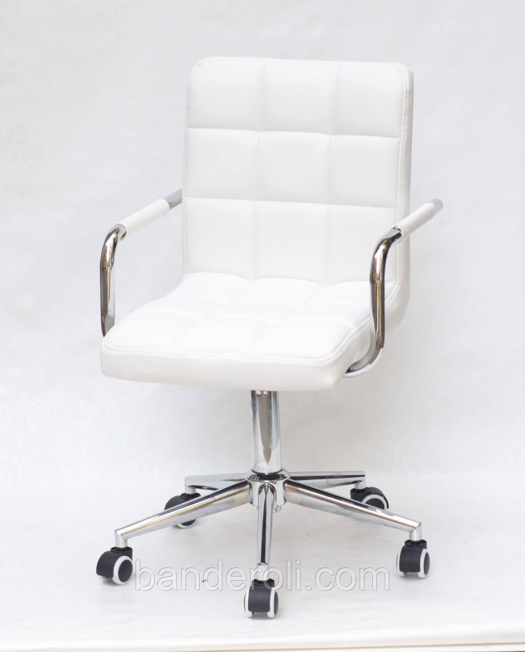 Крісло Augusto Arm Modern Office з підлокітниками, білий екокожа на хрестовині c колесами, фото 1