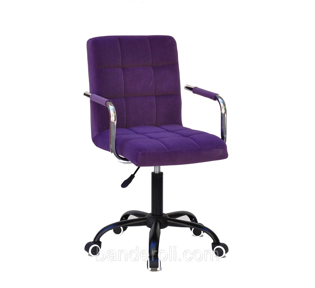 Крісло Augusto Arm BK Office з підлокітниками, пурпурний велюр на чорній хрестовині c колесами, фото 1