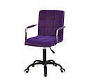 Крісло Augusto Arm BK Office з підлокітниками, пурпурний велюр на чорній хрестовині c колесами, фото 2