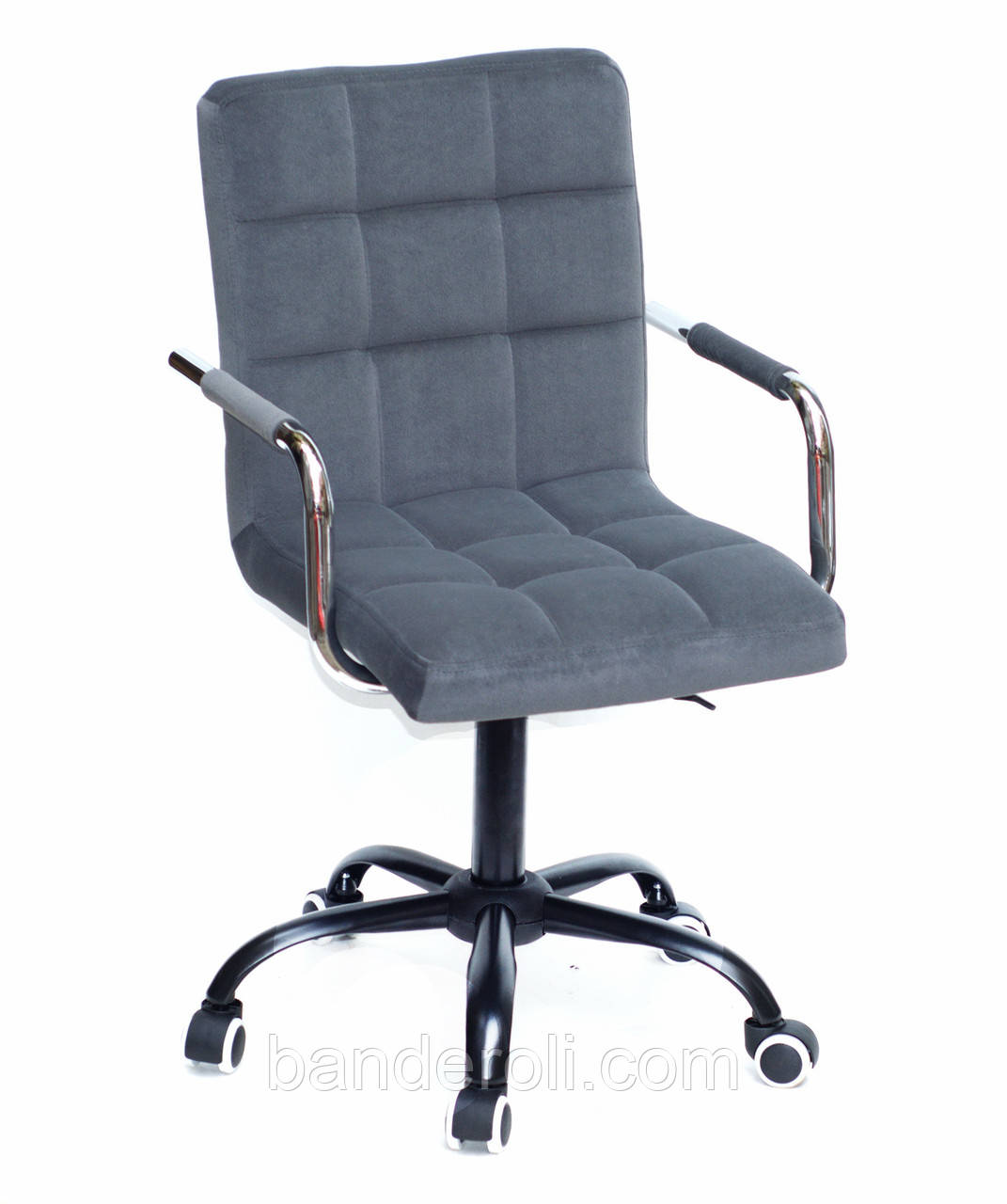Крісло Augusto Arm BK Office з підлокітниками, сірий велюр 1004 на чорній хрестовині c колесами, фото 1