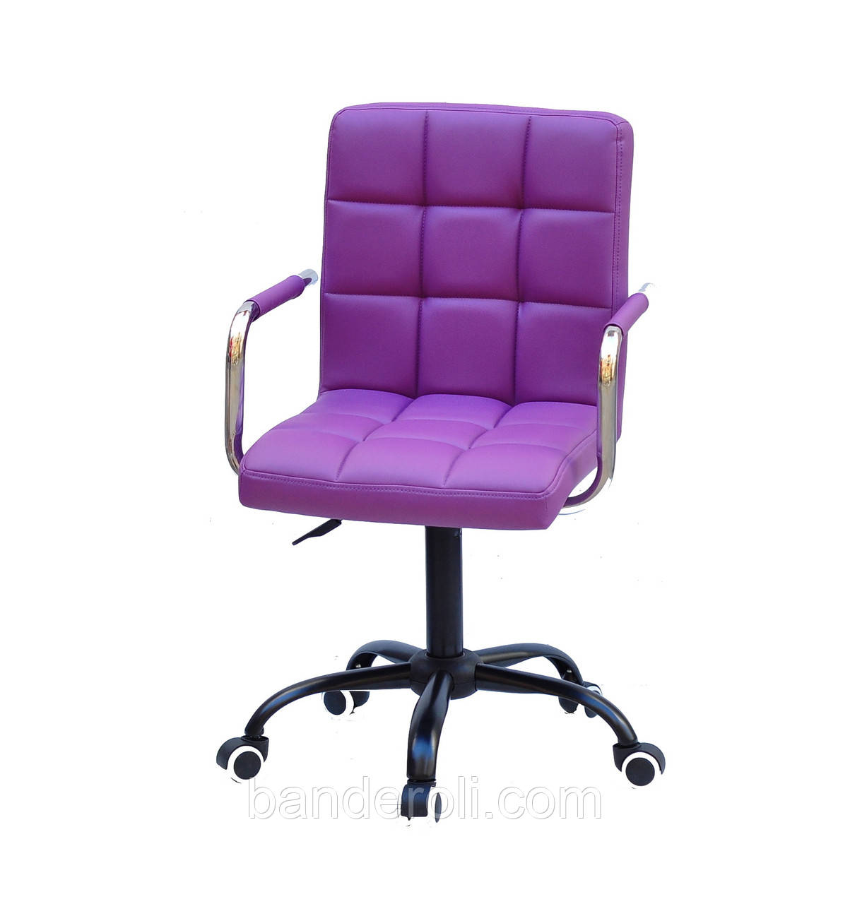 Крісло Augusto Arm BK Office з підлокітниками, пурпурний екокожа на чорній хрестовині c колесами, фото 1