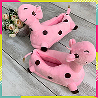 Домашние плюшевые тапочки 31-35 р. универс. розовый Жираф, мультяшные тапки игрушки зверятка