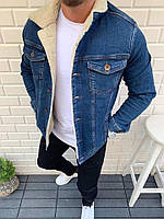 Мужская куртка джинсовка M537 синяя теплая S