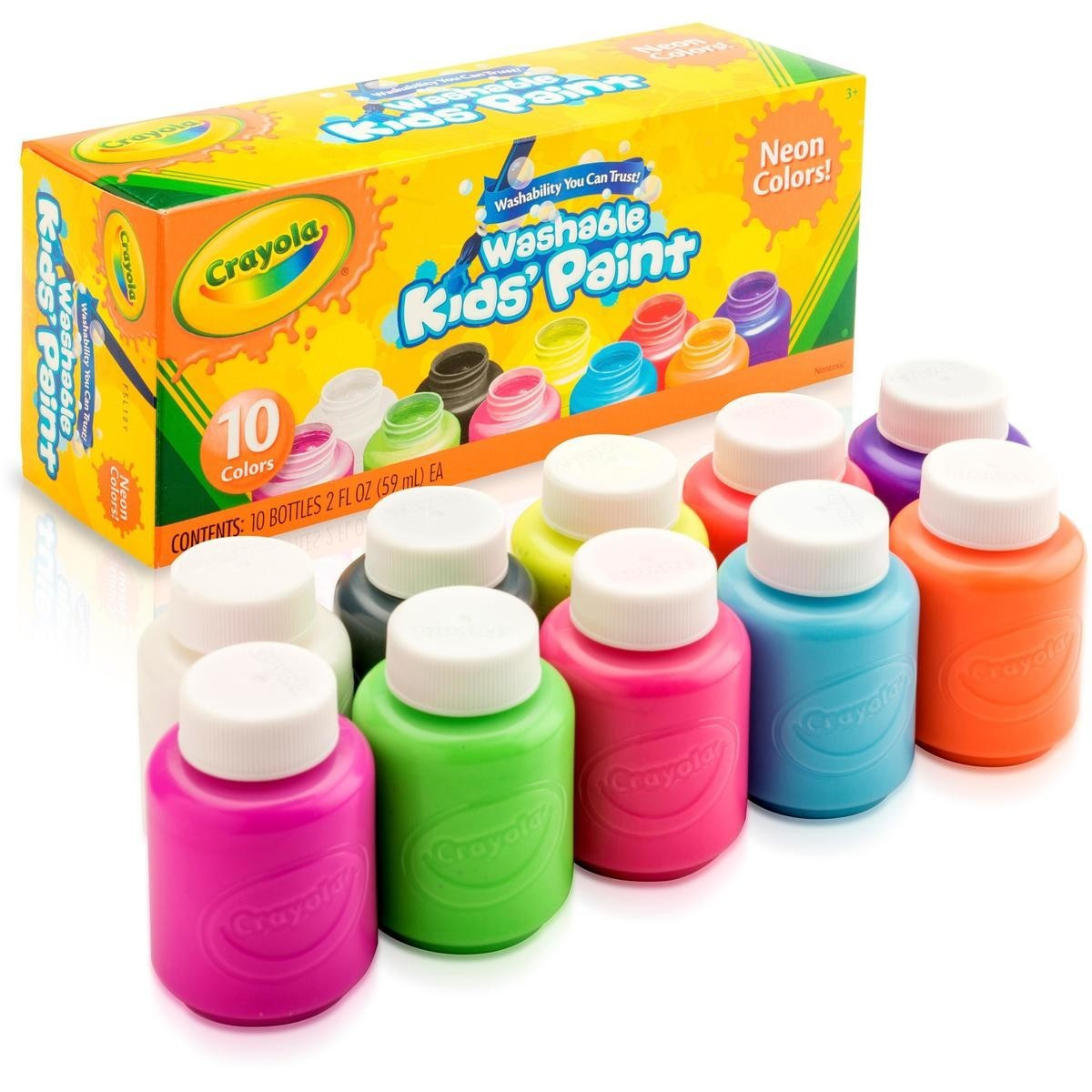 Набір змиваючих неонових фарб Crayola Washable Kids Paint, Neon Colors Гуаш 10 кольорів (54-2390) (B01KQDP0L4)