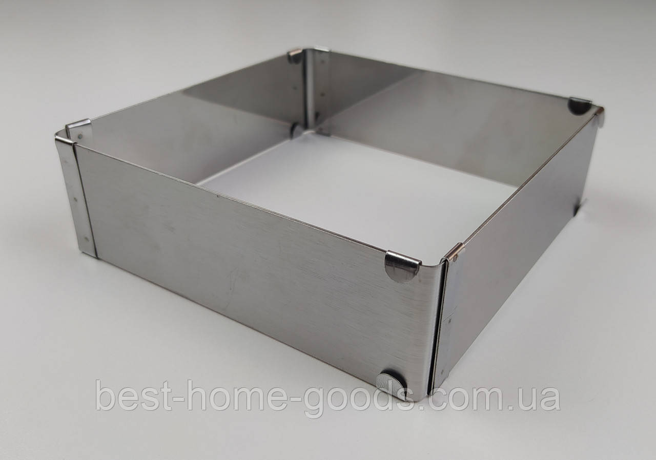 Розсувна форма для випічки квадратна 16×16 см | нержавіюча сталь | висота 5 см | регулюється до 28×28 см | форма для торта, желе, фото 1
