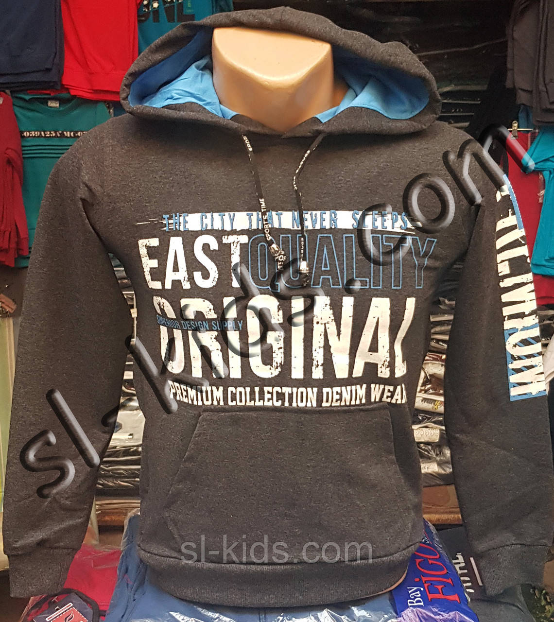 Худі з капюшоном 140-170 см 2508 темно-сіре FIGO