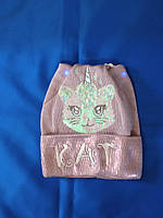 Шапка дитяча для дівчинки демісезонна "Kat", вушка світяться, р.52-54, рожева.