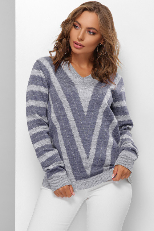 Стильний двоколірний джемпер темно-сірий-світлий джинс 44-48, фото 1