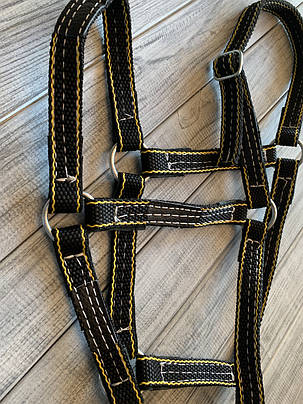 Недоуздок для коней нейлоновий подвійний. Нейлонові недоуздки Horse Stall, чорний., фото 3