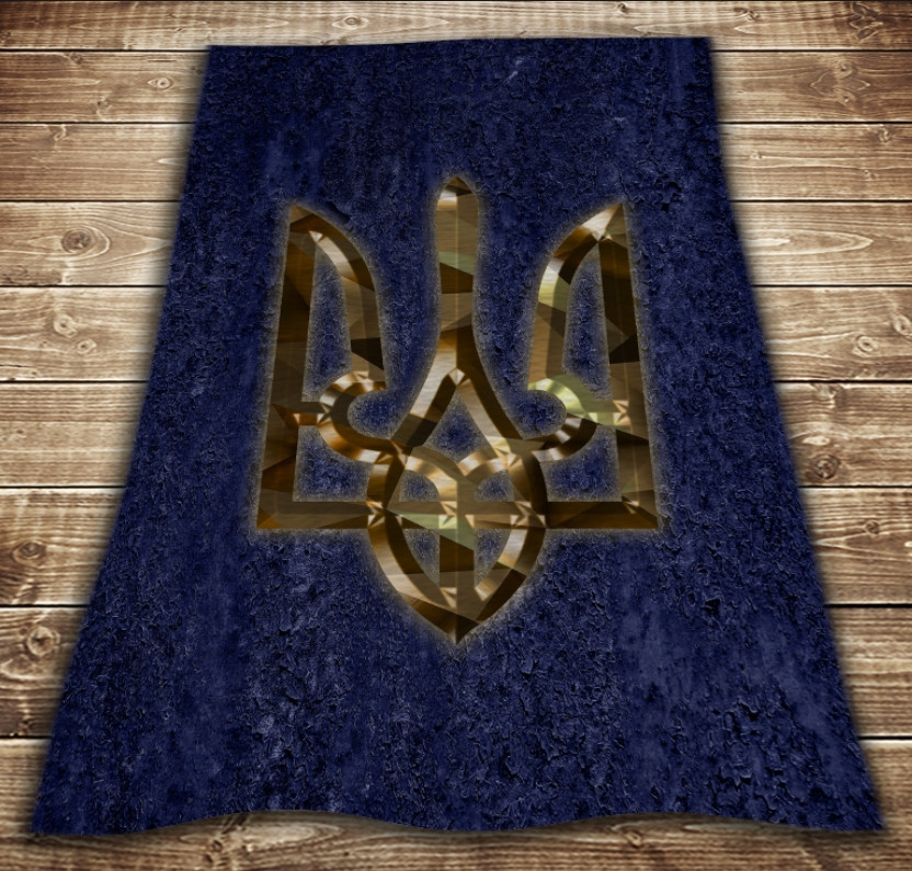Плед з 3D принтом-Золотий Тризуб на синьому