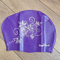 Шапочка для плавания Gemini силиконовая женская с выемкой для длинных волос фиолетовый