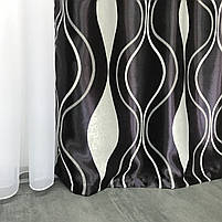 Штори велюр блекаут хвиля кавові з білим шифоновим тюлем ALBO (SHTN-209-29), фото 2