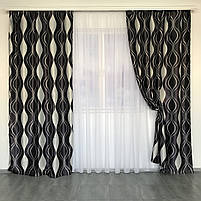 Штори велюр блекаут хвиля кавові з білим шифоновим тюлем ALBO (SHTN-209-29), фото 3