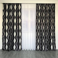 Штори велюр блекаут хвиля кавові з білим шифоновим тюлем ALBO (SHTN-209-29), фото 4