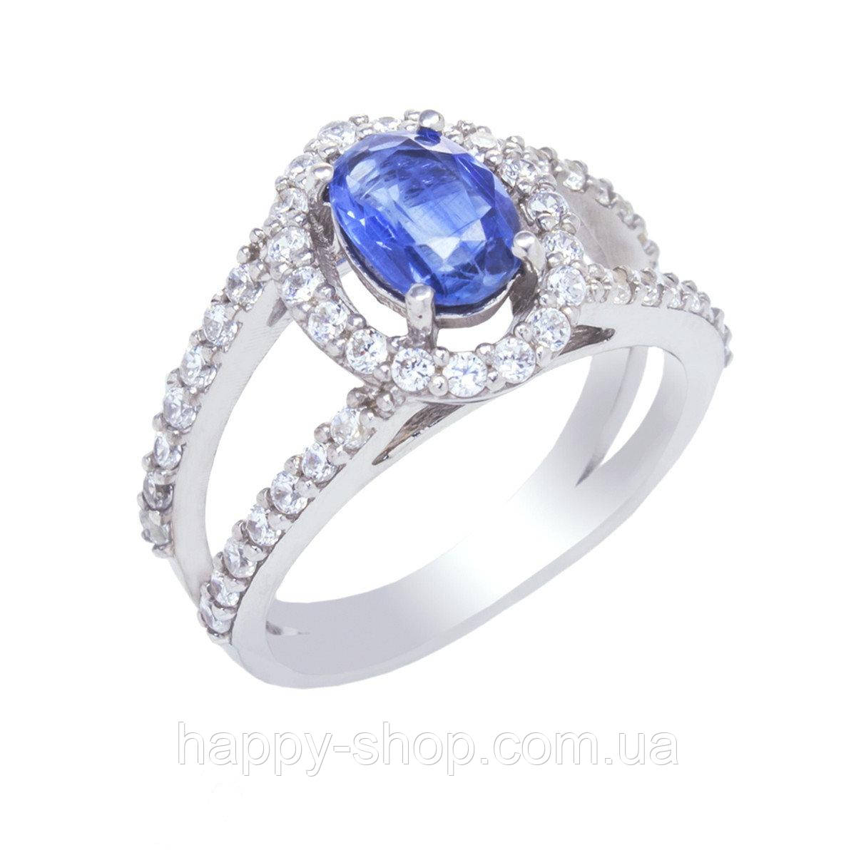 Серебряное кольцо с кианитом и куб. цирконием 055-3710 размер:18.5;
