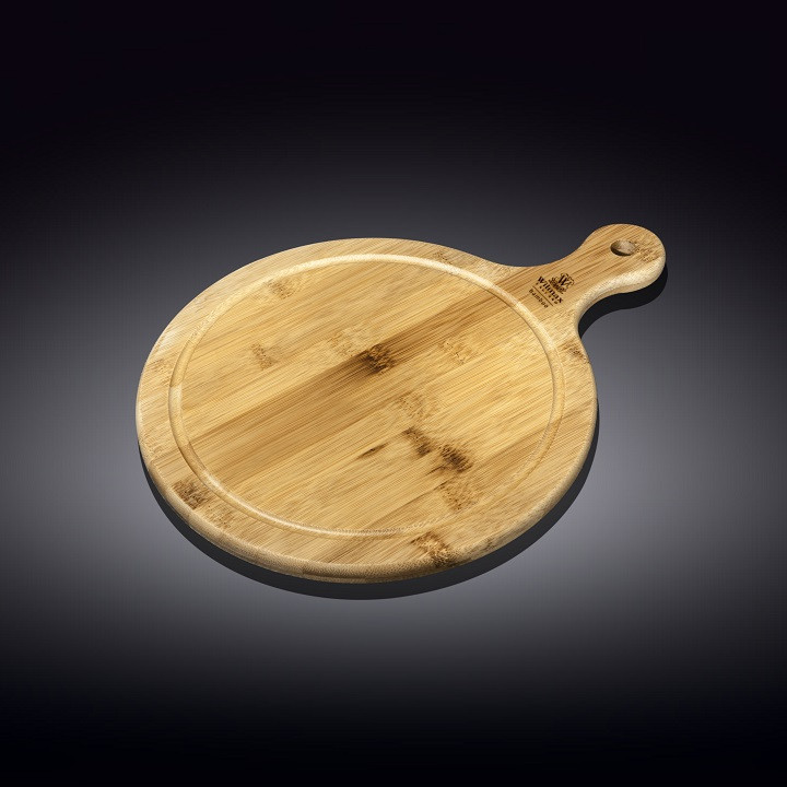 Дошка дерево кругла з ручкою 31х23см Wilmax Bamboo
