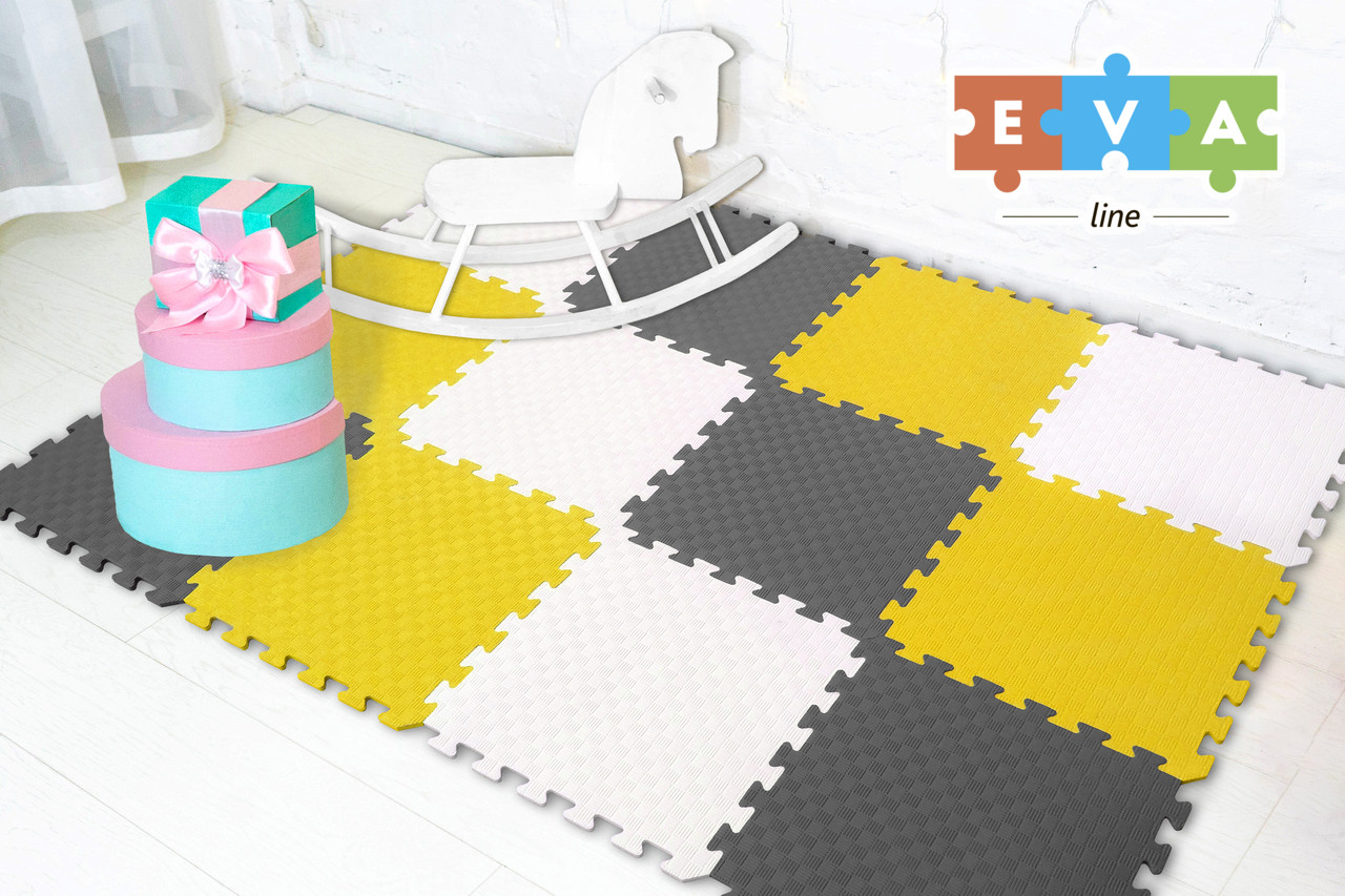 М'який підлога килимок-пазл "Веселка" Eva-Line 200*150*1 см Сірий/Білий/Жовтий, фото 1