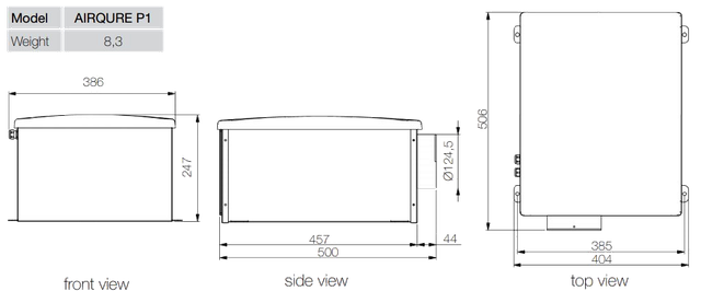 Размеры приточной вентиляции Aerauliqa AIRQURE P1-H