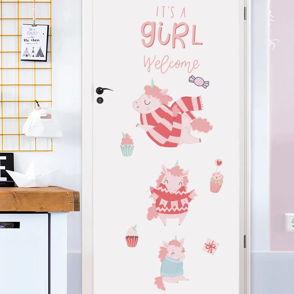 Вінілові наклейки на стіни Єдиноріг рожевий girl  (лист 40 х 60 см) Б202-5