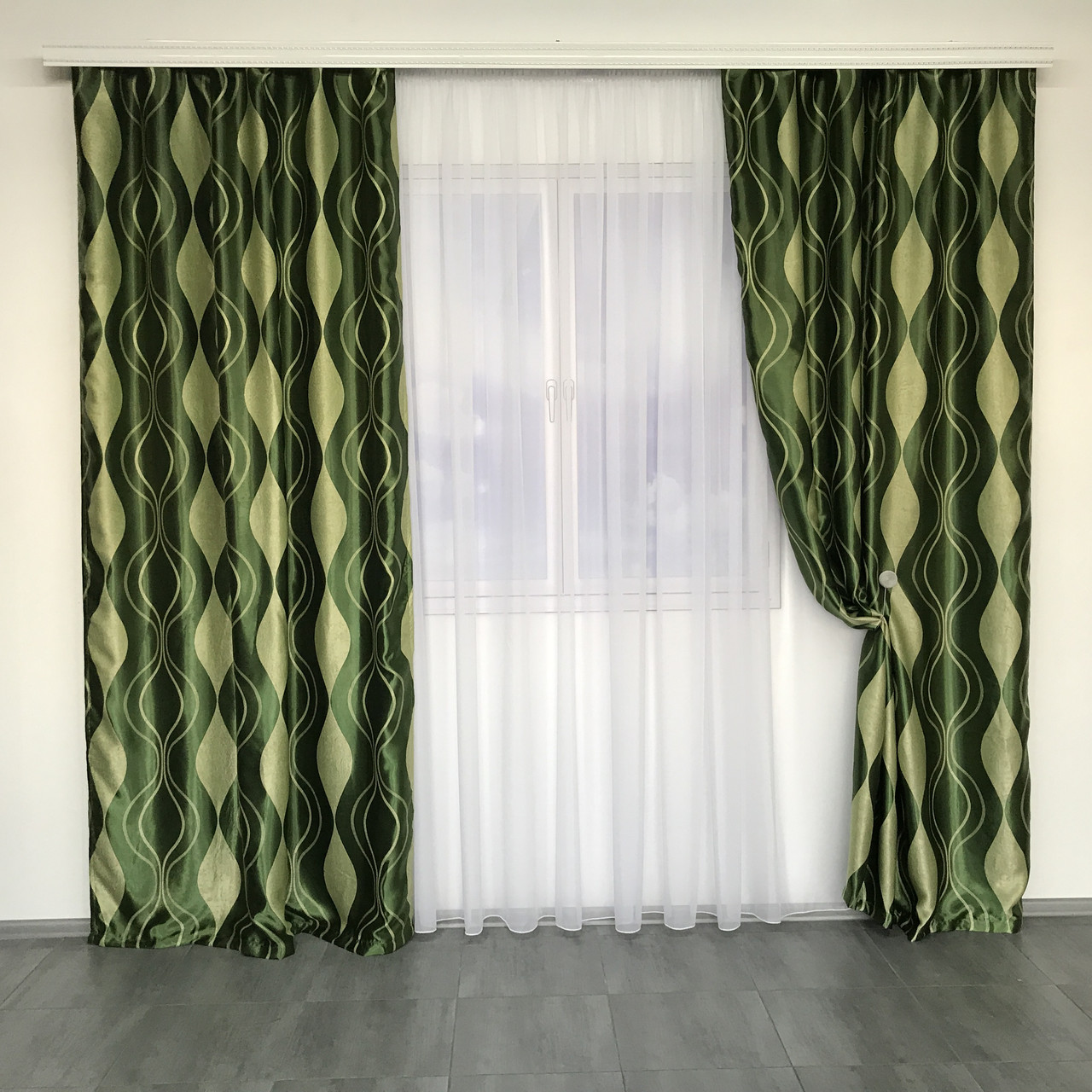 Штори велюр блекаут хвиля ALBO зелені 150×270 см, комплект 2 шт. (SH-209-15), фото 1