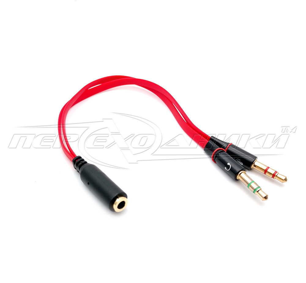 Переходник 3.5 мм гнездо 4 pin на 2 штекера 3.5 мм (микрофон + наушники ...