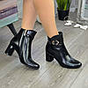 Черевики жіночі чорні на невисокому підборі. Натуральна лакова шкіра, фото 8