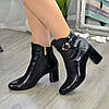 Черевики жіночі чорні на невисокому підборі. Натуральна лакова шкіра, фото 10