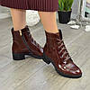 Черевики коричневі жіночі на стійкому каблуці, натуральна шкіра рабат, фото 3