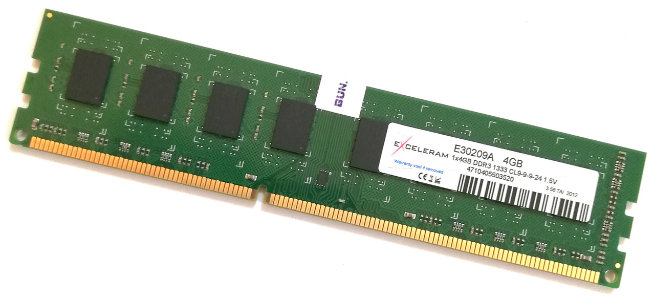 Оперативна пам'ять для комп'ютера Exceleram DDR3 4Gb 1333MHz PC3-10600U 1R8 CL9 (E30209A) NEW