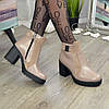 Черевики жіночі шкіряні на стійкому каблуці, колір візон/беж, фото 3