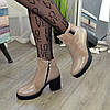 Черевики жіночі шкіряні на стійкому каблуці, колір візон/беж, фото 5