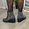 Черевики жіночі на платформі, з натуральної шкіри та замші сірого кольору, фото 2