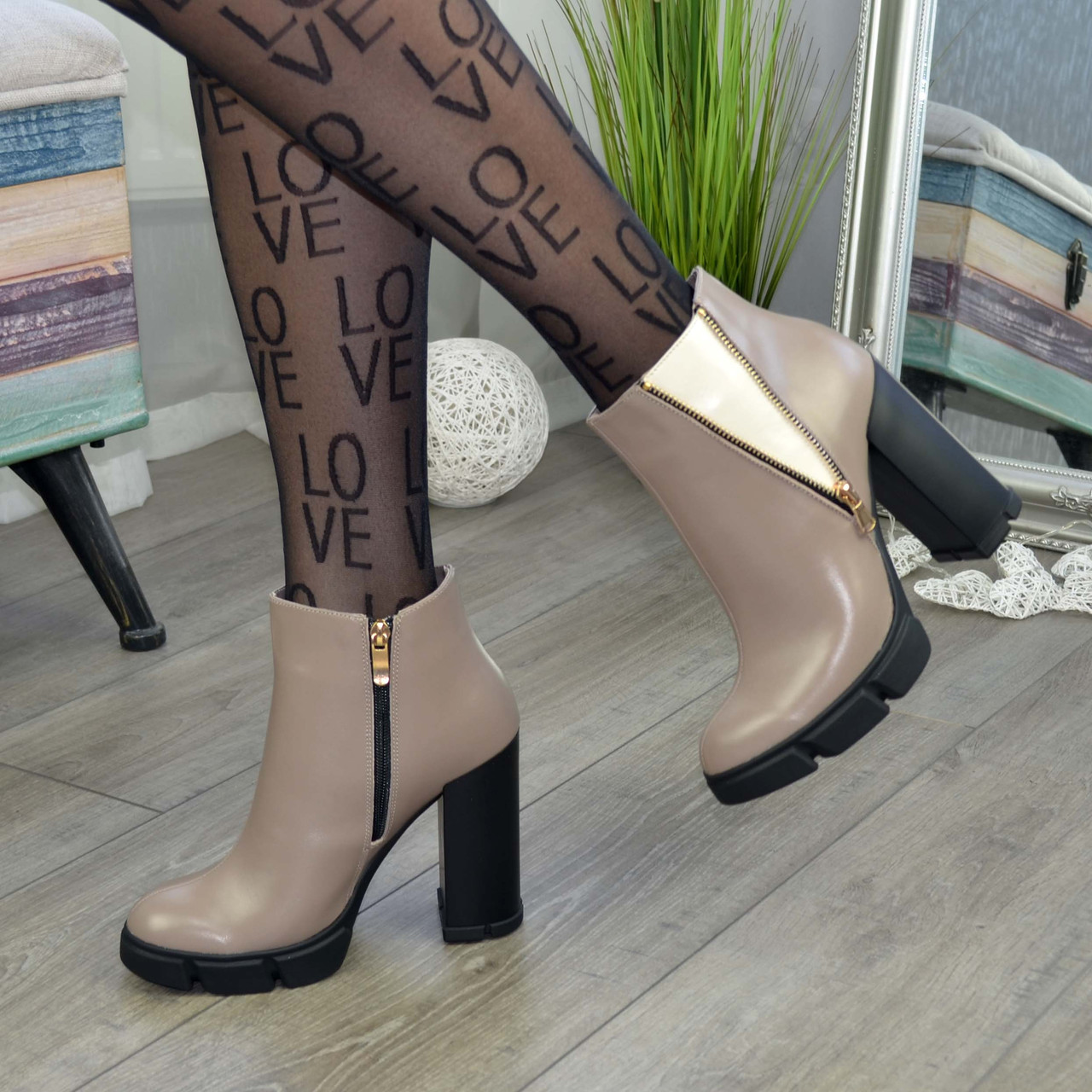 Черевики жіночі на високому підборі, колір візон/бежевий, фото 1